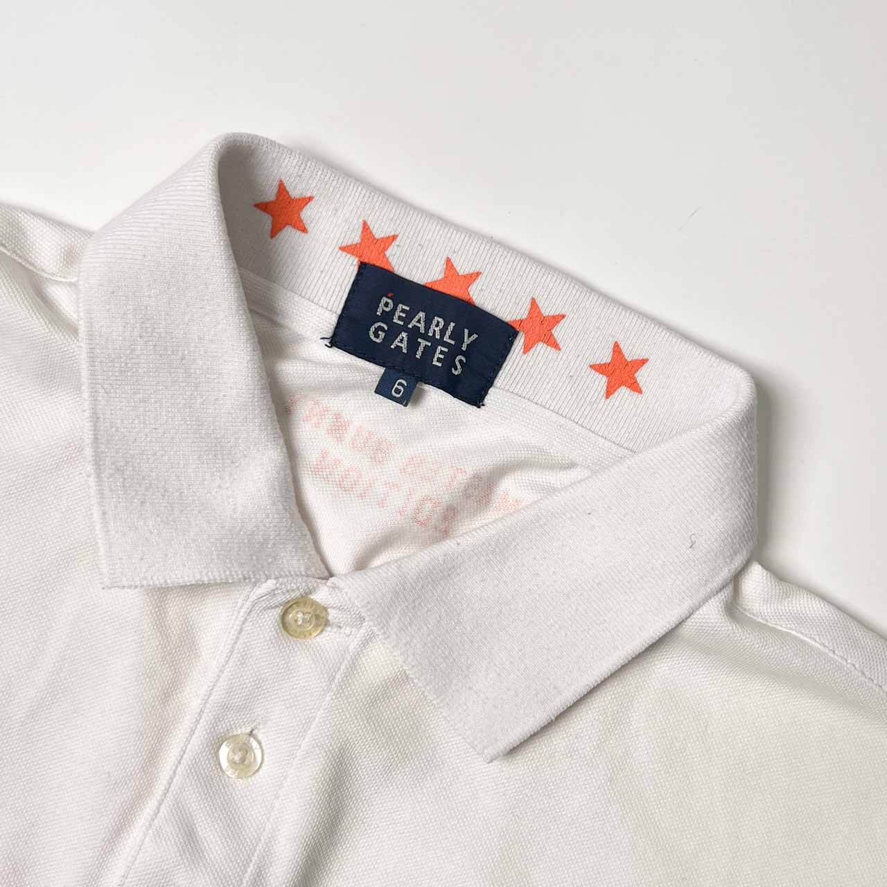PEARLY GATES パーリーゲイツ デザイン 半袖 ポロシャツ 6/ホワイト×オレンジ メンズ ゴルフ