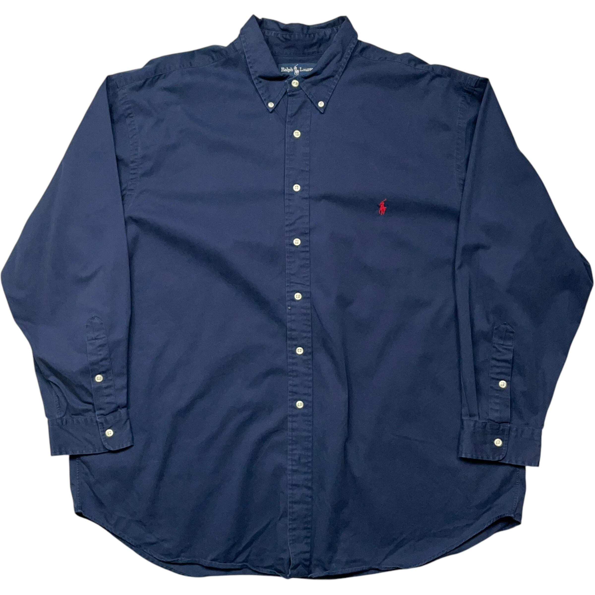 《XXL》 Ralph Lauren ラルフローレン 長袖シャツ ポニー 刺繍 ワンポイント ネイビー no.6127