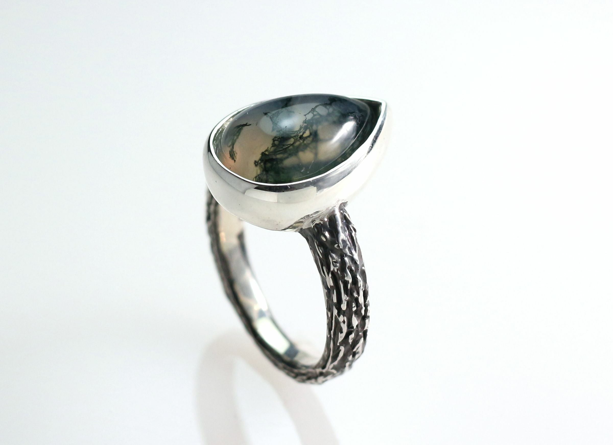 天然石リング、天然モスアゲート、シルバー925 指輪、植物モチーフ リング モスアゲートリング 5.27ct | Atelier Ozaki