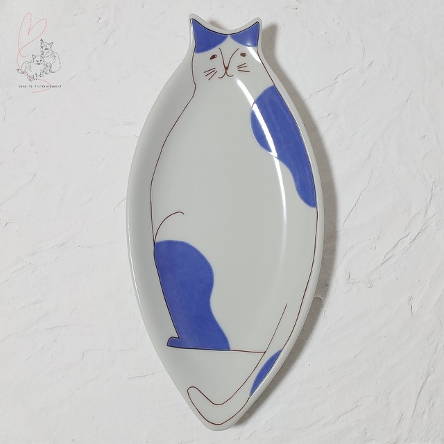 九谷焼ハレクタニ　ネコ皿「青」