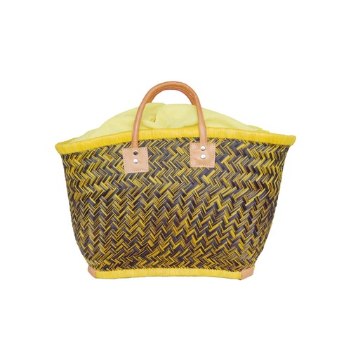 【かごバッグ】パニエM / インナーバック付き / Yellow x Navy マルシェバッグ