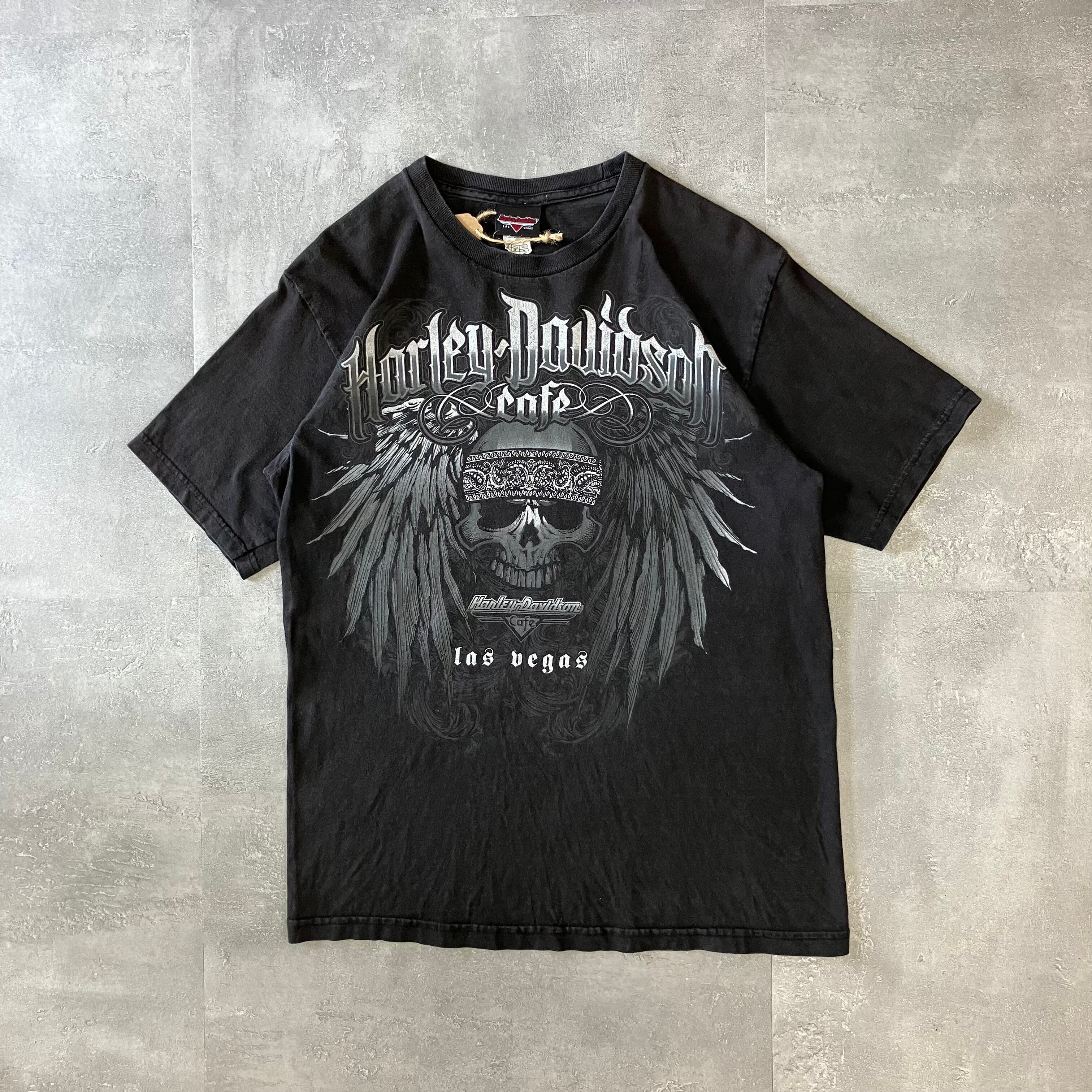 Harley-Davidson ハーレーダビッドソン プリントTシャツ ブラック スカル 両面プリント M No.2876
