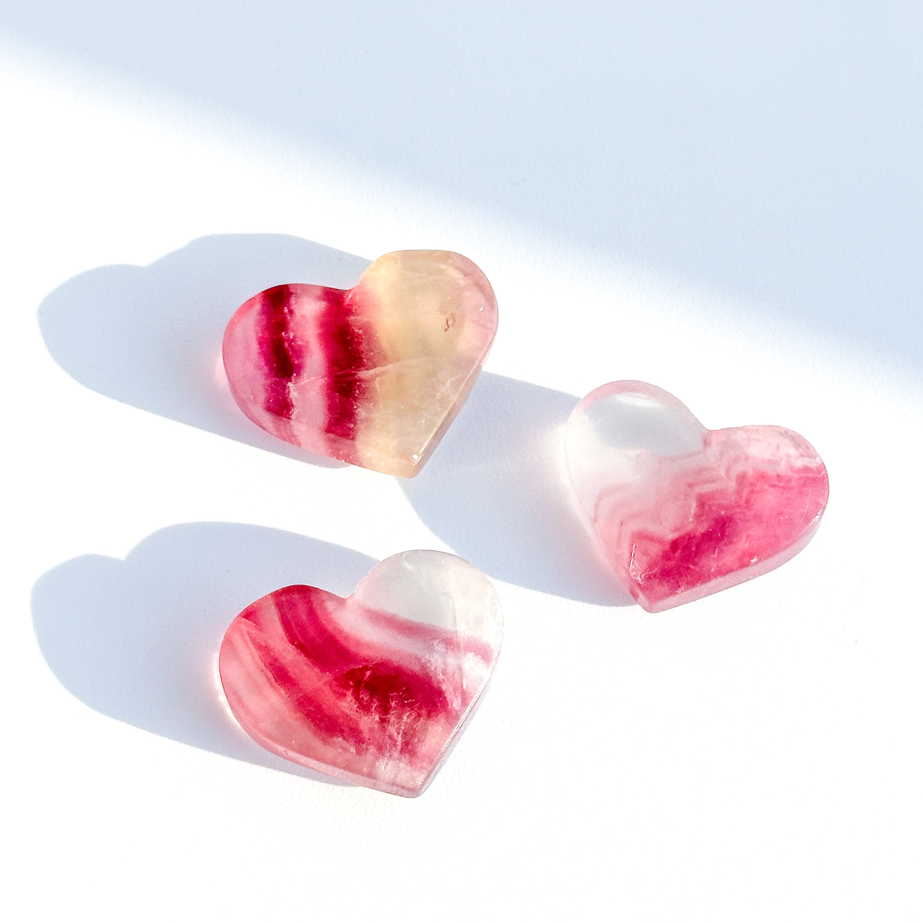 レインボーフローライト ハート 3個set 03◇ Rainbow Fluorite ◇ 天然石・鉱物・パワーストーン・インテリア