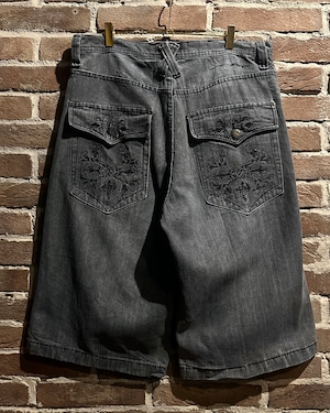 【Caka act3】"SOUTH POLE" Embroidery Design Vintage Baggy Denim Shorts