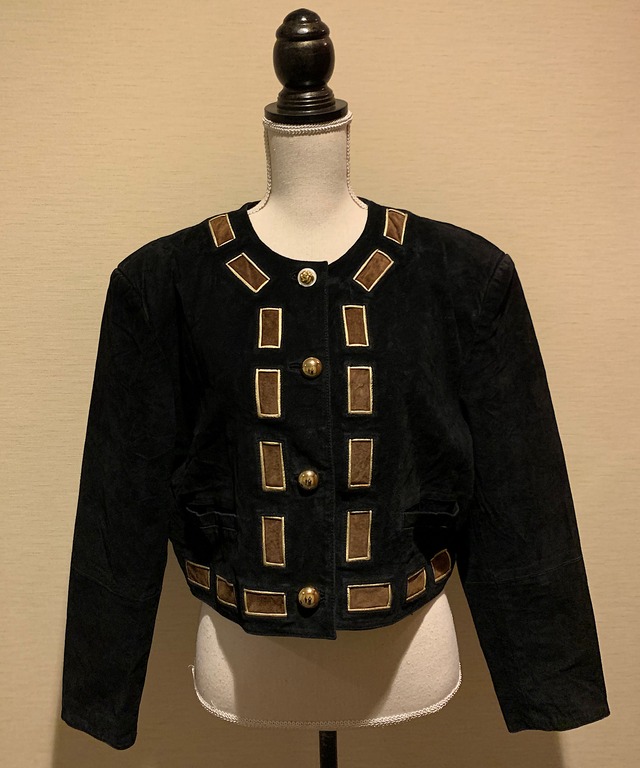 【送料無料】80's black suede croped jacket