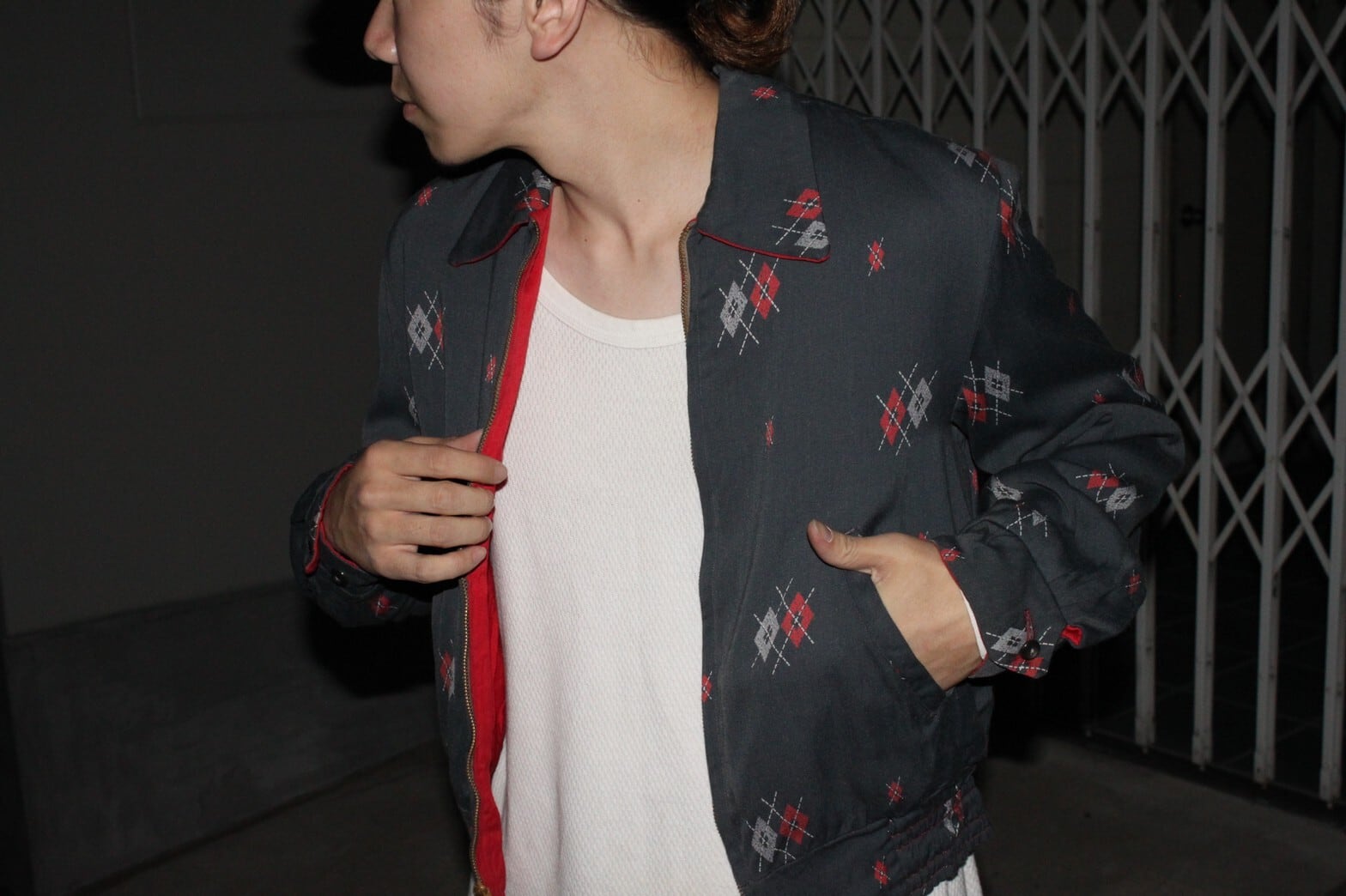 50s reversible rayon gabardine jacket gray × pink