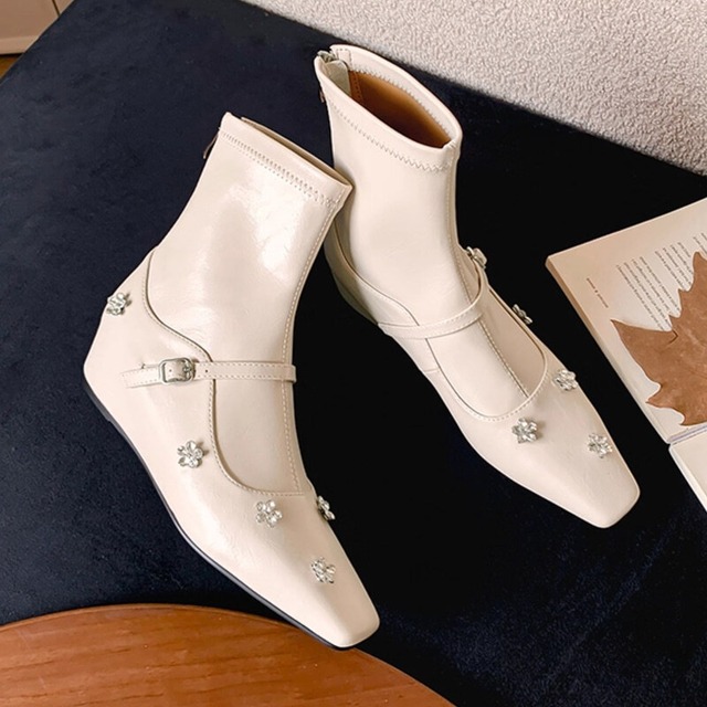 【34-40】Flower bijou short boots　M4261