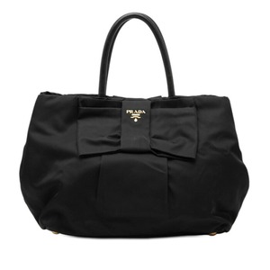 プラダ リボン ハンドバッグ ブラック ナイロン レザー レディース PRADA 【中古】