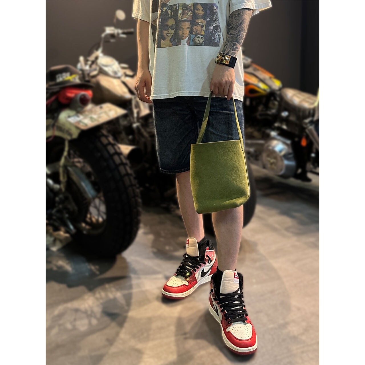 【THE ROW】ザロウ パークトート Small N/S Park Tote W1314 L30 ヌバック スモール グリーン GAZON(芝)