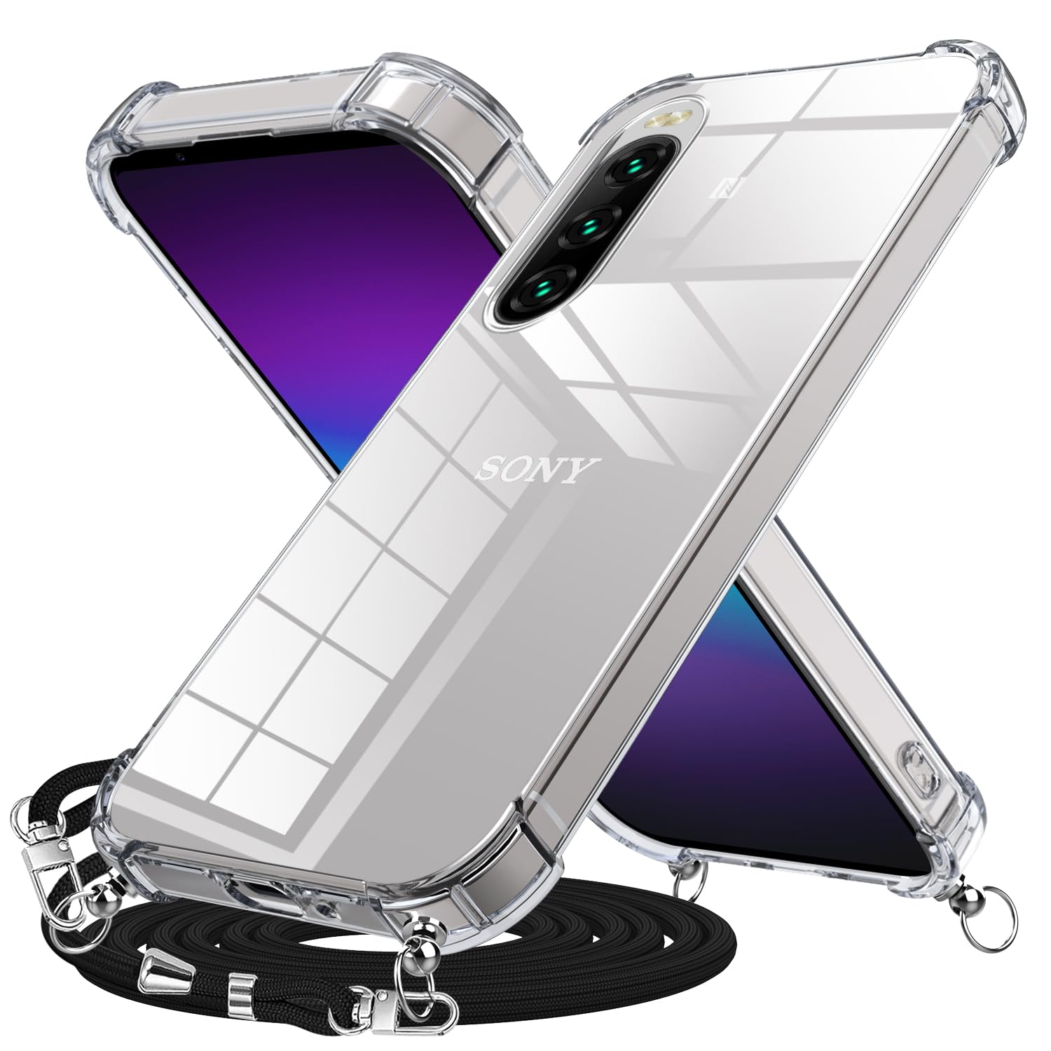 Duluqboba 対応 Xperia 10 V 用の ケース クリア ショルダー ストラップ グラデーション 紐付き 肩掛け 斜めかけ SO-52D