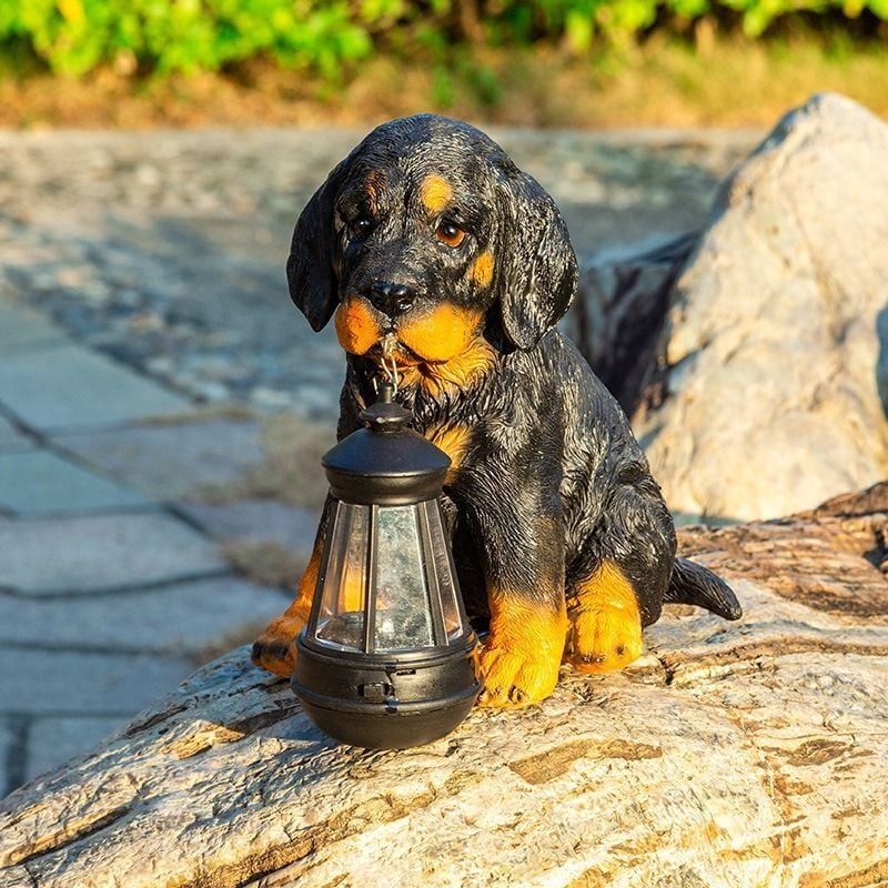 ガーデンオーナメント 犬 子犬 ソーラー LEDライト付き 犬の置物
