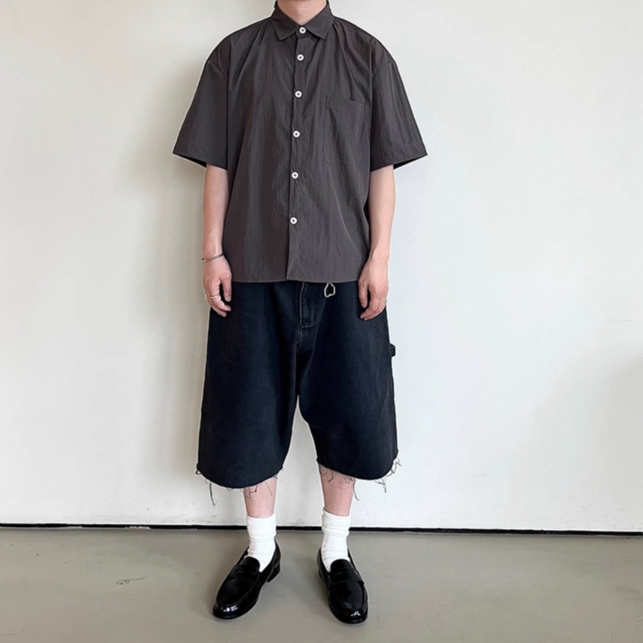 ドライシルク風ニュアンスカラー半袖シャツ　0738