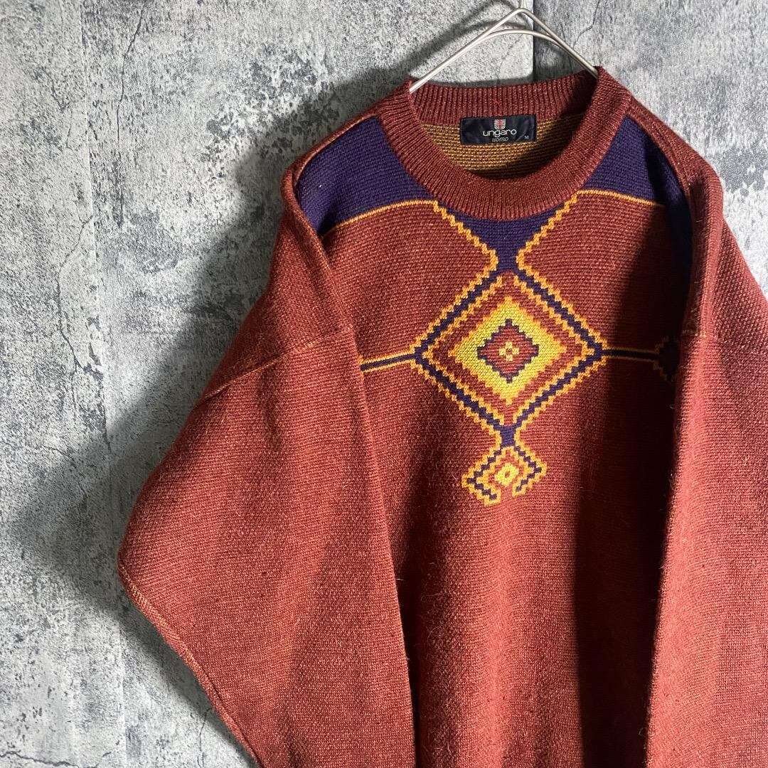 【Vintage】総柄 幾何学 デザイン ニット セーター