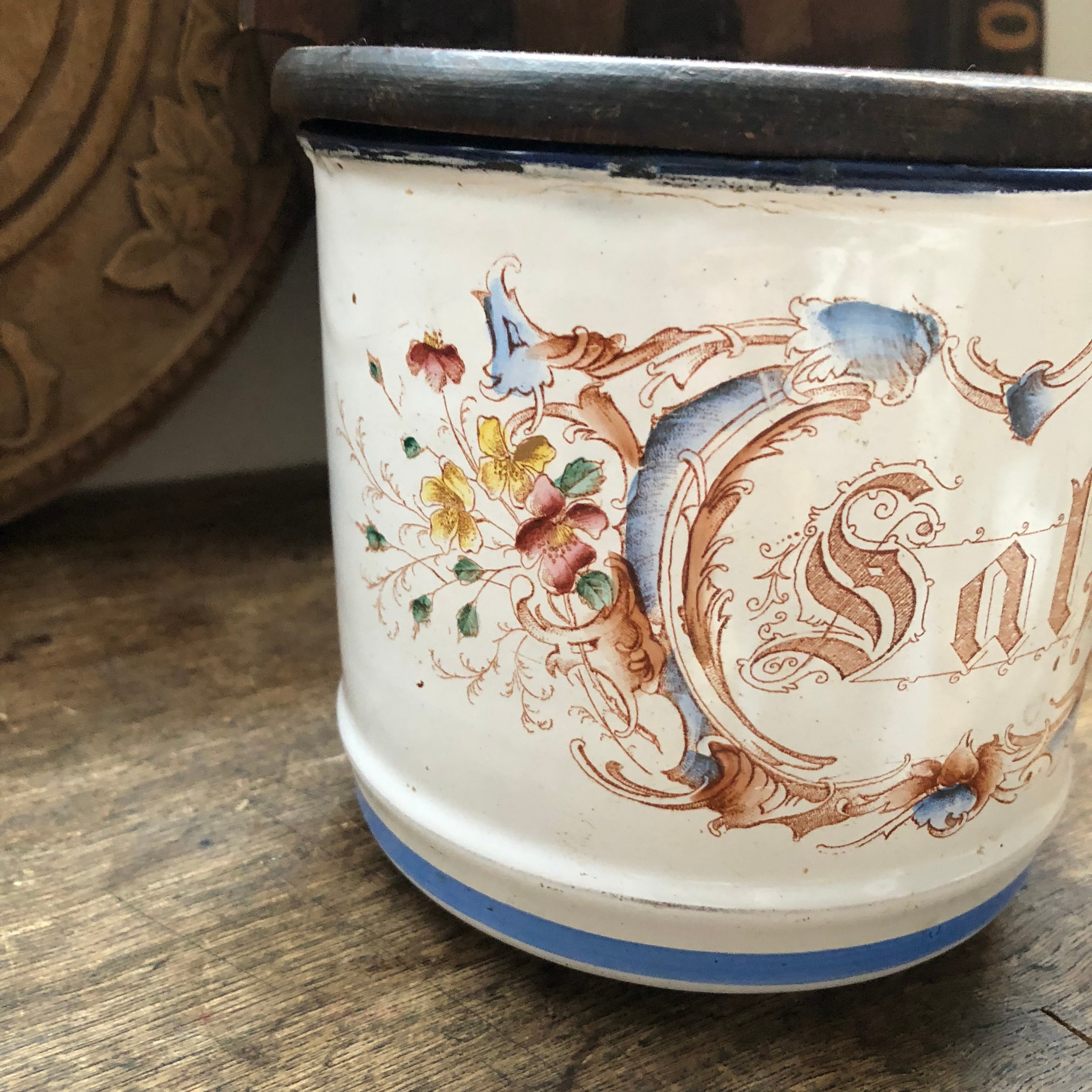 フランス アンティーク ホーロー セル缶 塩入れ 壁掛け容器 1930年代 レア！ドイツ アンティーク ホーロー セル缶 ソルト缶 キッチン雑貨
