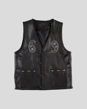GIVE FLOWERS LEATHER VEST BLACK