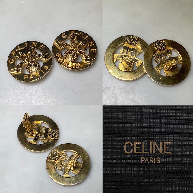 vintage CELINE metal gold color earring " horse & star ball "