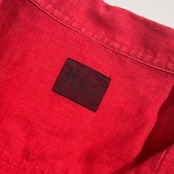 リネン100% Papas パパス 半袖 オープンカラー シャツ M /レッド系 メンズ