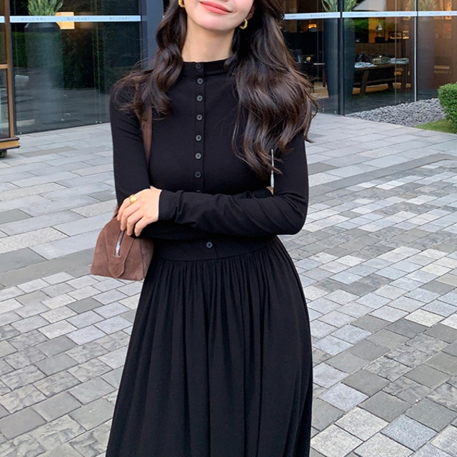 Front button waist slim dress S210