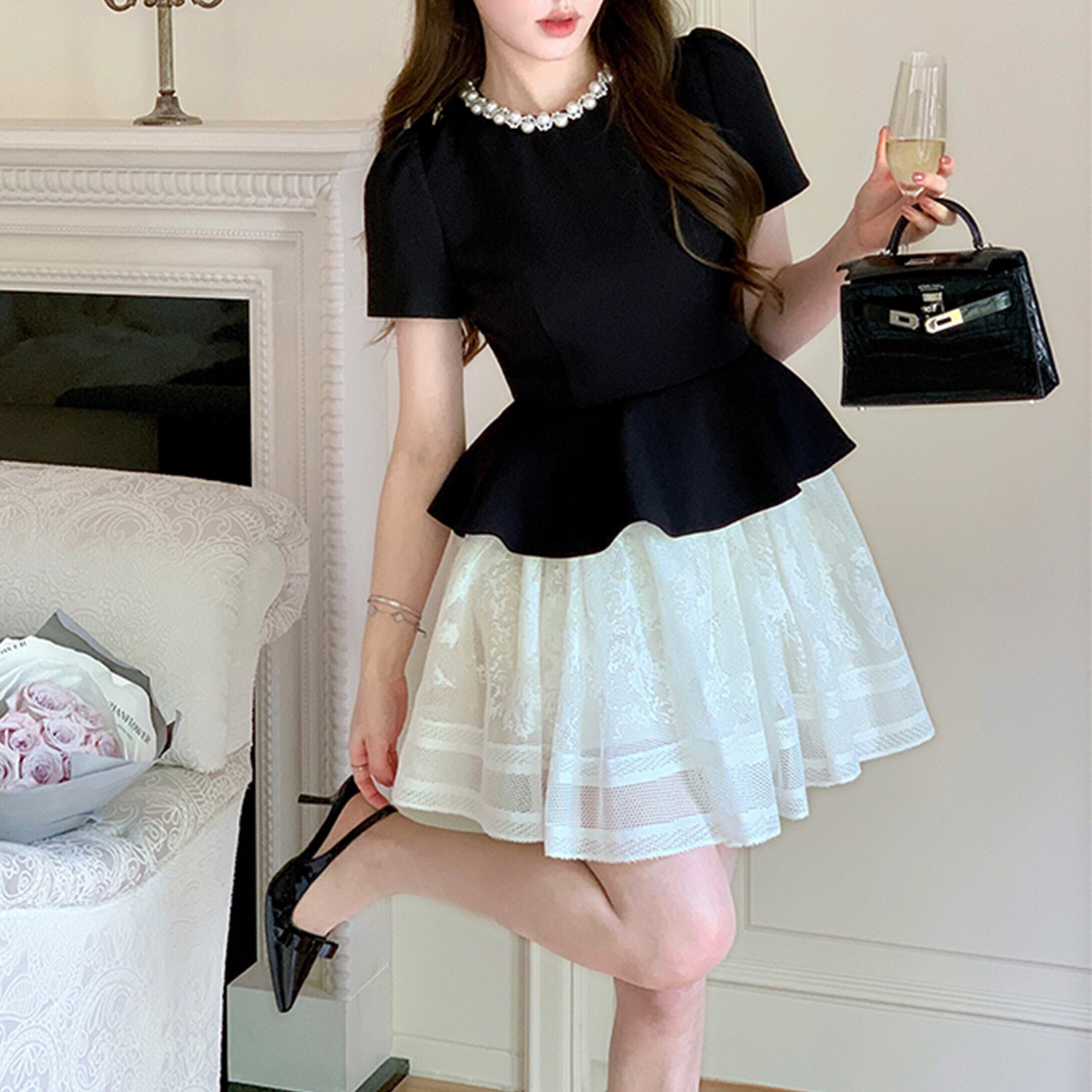 【dress】パールネックレースドッキングミニワンピース M31325