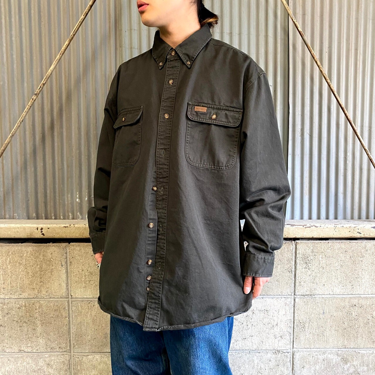 Carhartt カーハート 長袖 ボタンダウンシャツ メンズXL 古着 カーキ 