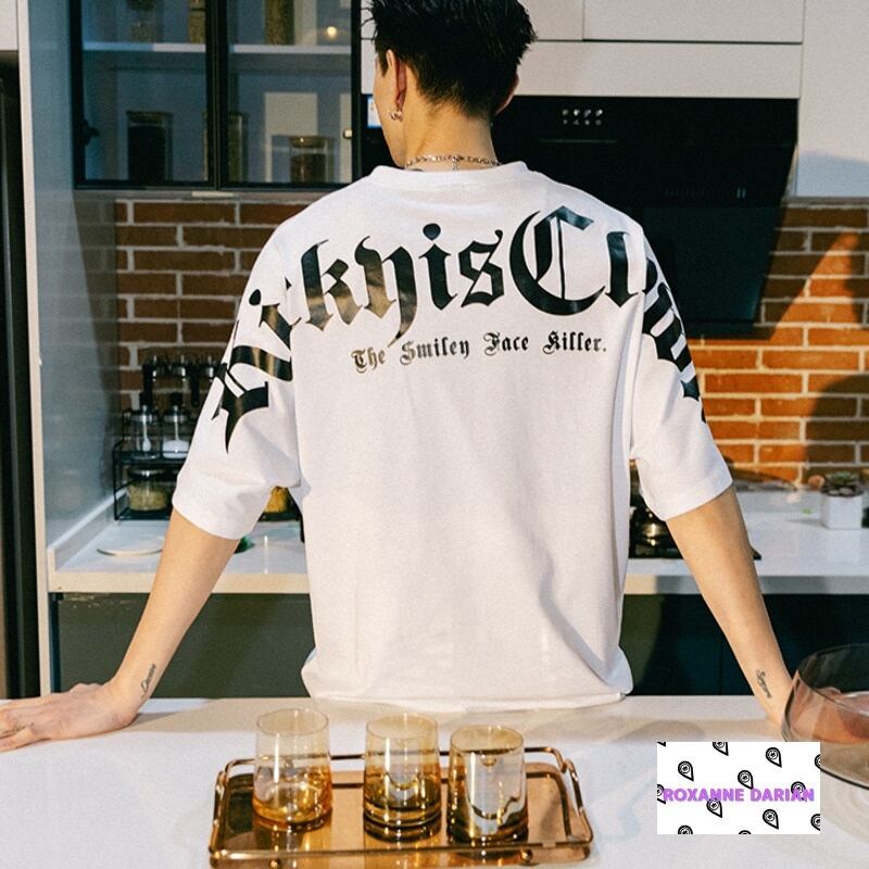 半袖 Tシャツ メンズ 梵字 韓国 ゆったり オーバーサイズ オールマッチ