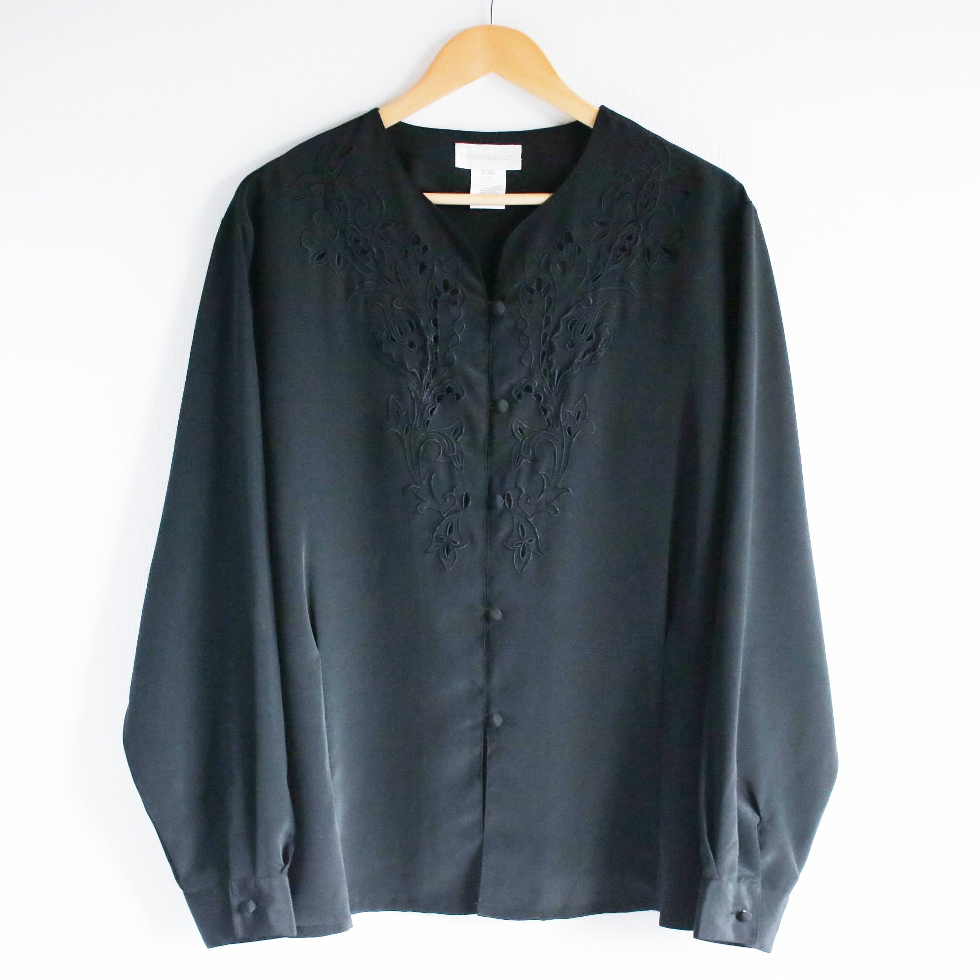 shirt L 古着 刺繍 丸襟 シャツ ブラウス