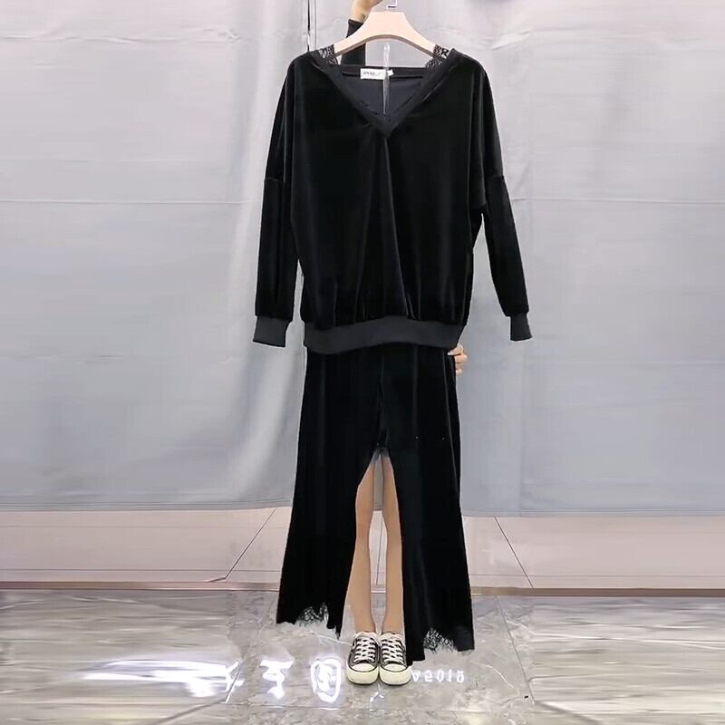 2020年秋新しいプラスサイズの女性の太いmm薄いベルベットのツーピーススーツのズボンウエスタンスタイルと少し太った服 ミックスインファッション42419508513