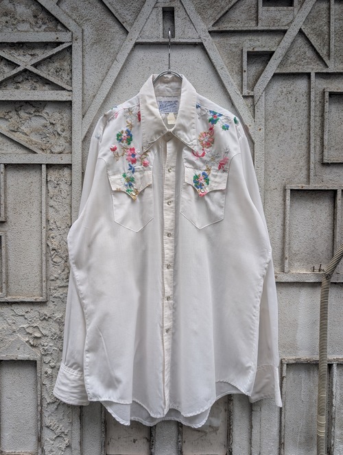 ROCKMOUNT" floral embroidery western shirt / made in USA