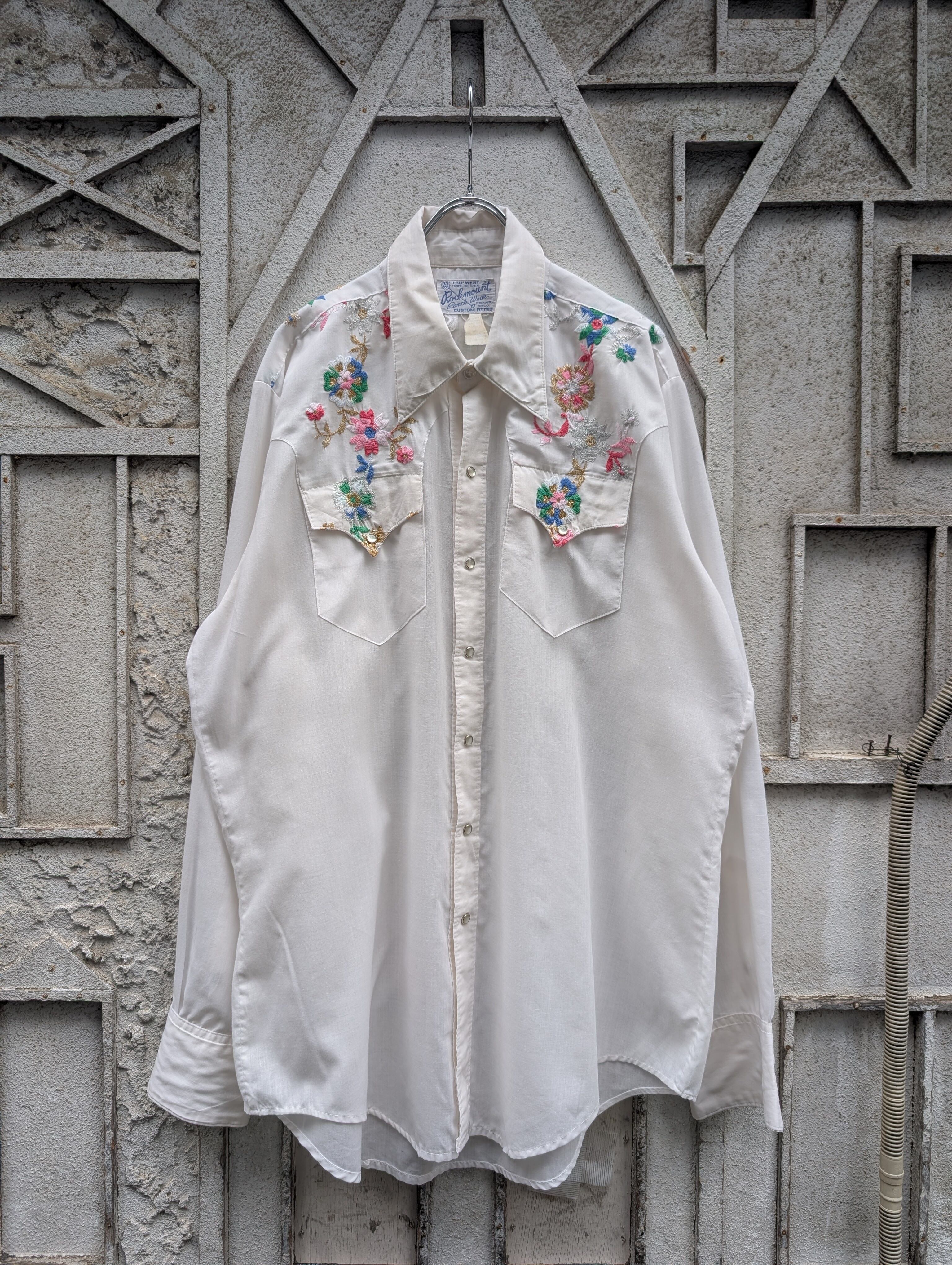 ROCKMOUNT" floral embroidery western shirt / made in USA