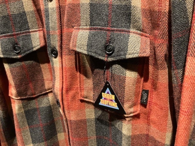 Green Clothing Wool Flannel Shirts Warm Check(wool50%) Mサイズ