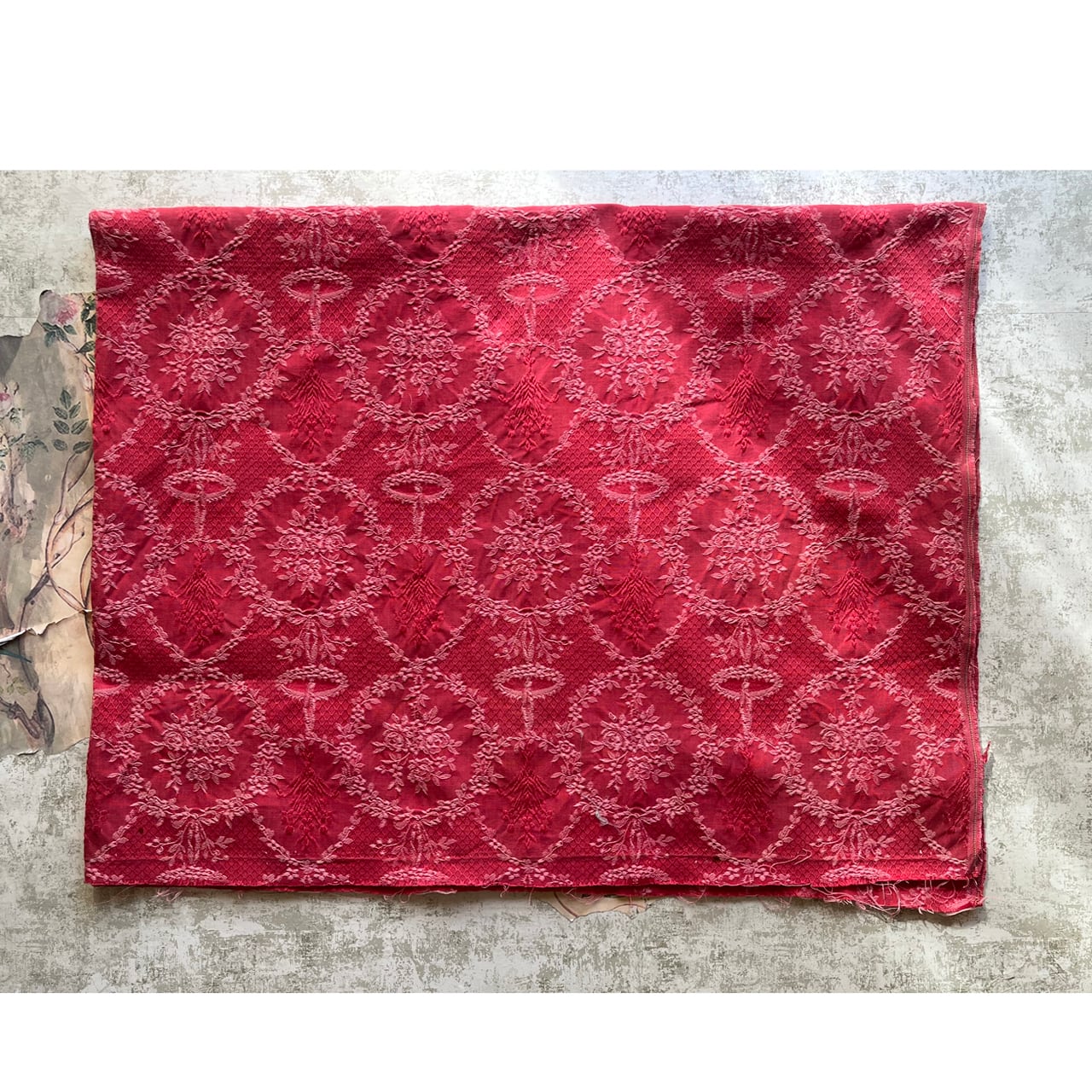 Vintage Fabric生地 ブーケダマスク ジャガード 約60×48cm or 約60 Vintage Fabric生地 ブーケダマスク ジャガード 約60×48cm or 約60