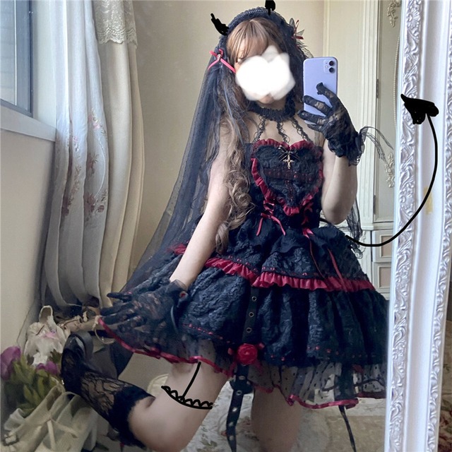 （2点セット）ハロウィン 吸血鬼 LOLITA リボン 学園祭 文化祭 cosplay ワンピース66709762