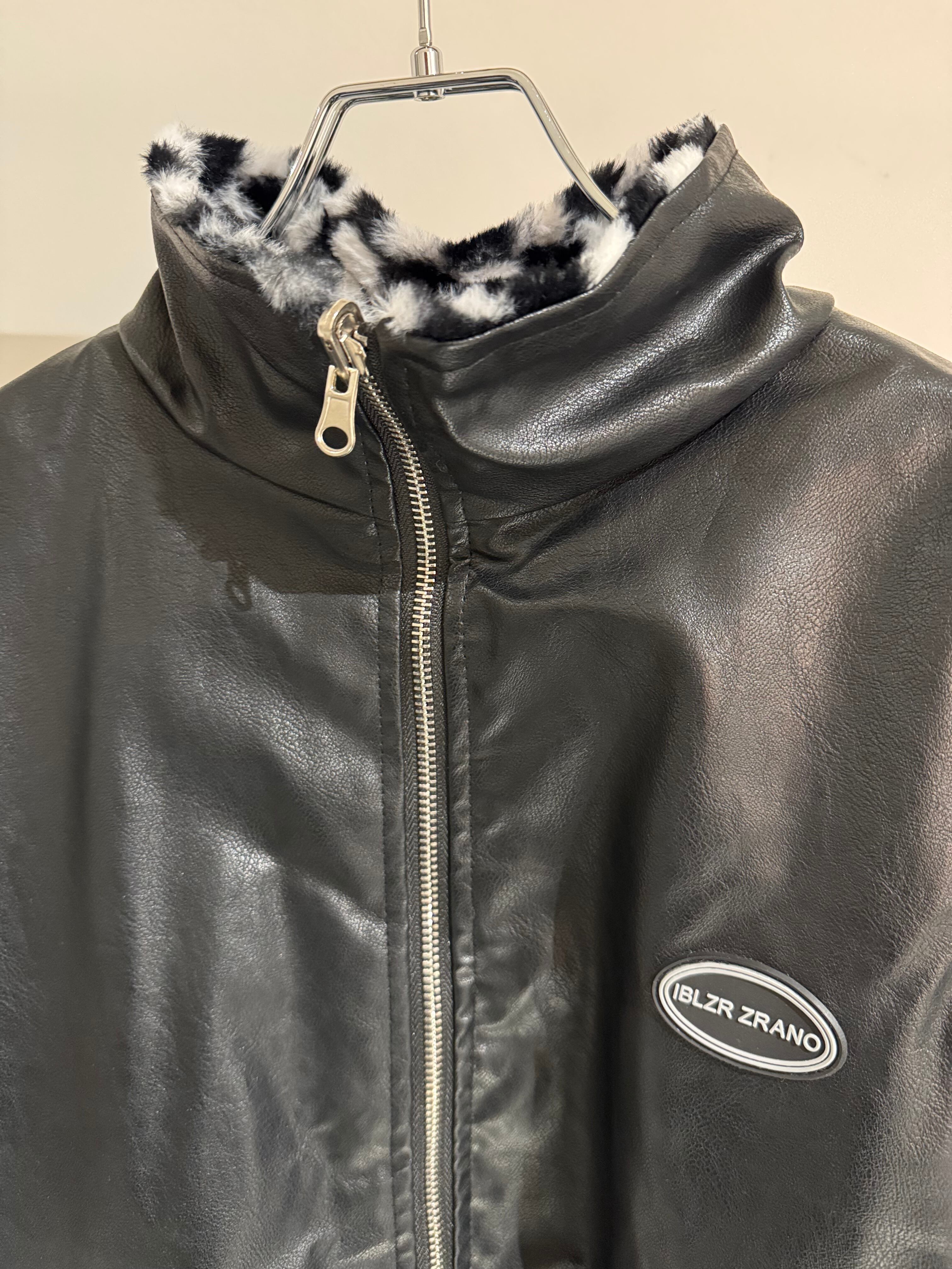 leather reversible checker blouson