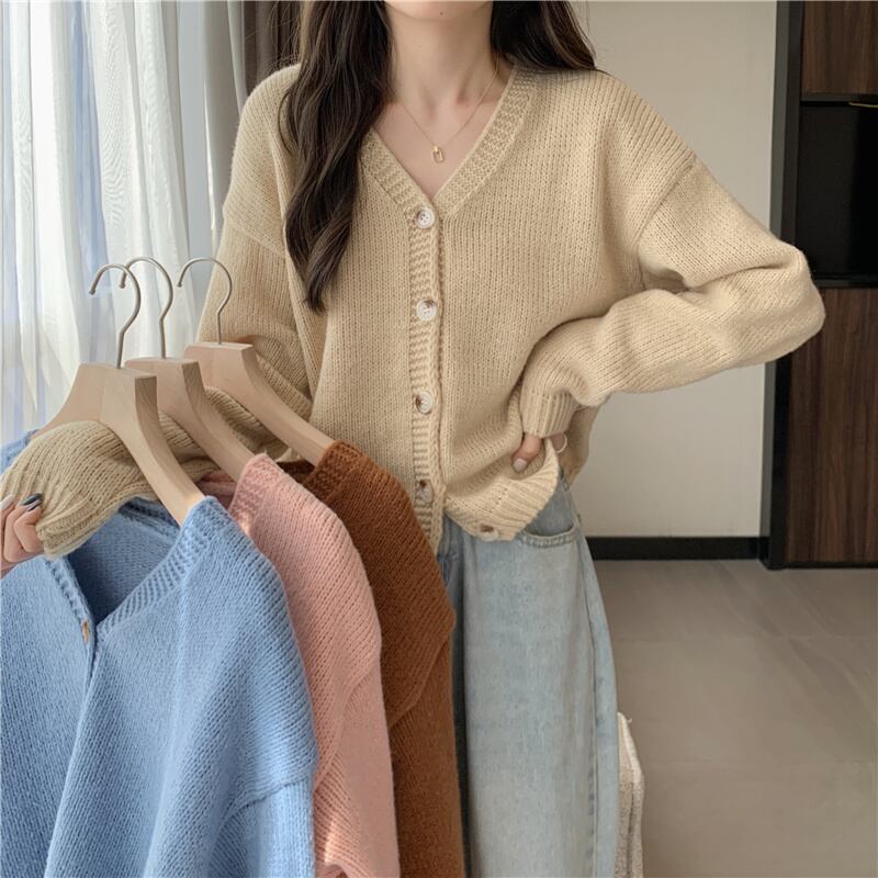オータムトップス セーター Vネックルーズ薄手ニットカーディガンジャケット 秋物 YY-ファッション2352448676
