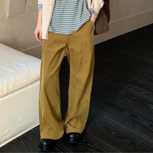 corduroy wide-leg pants with heart embroidery　J00229