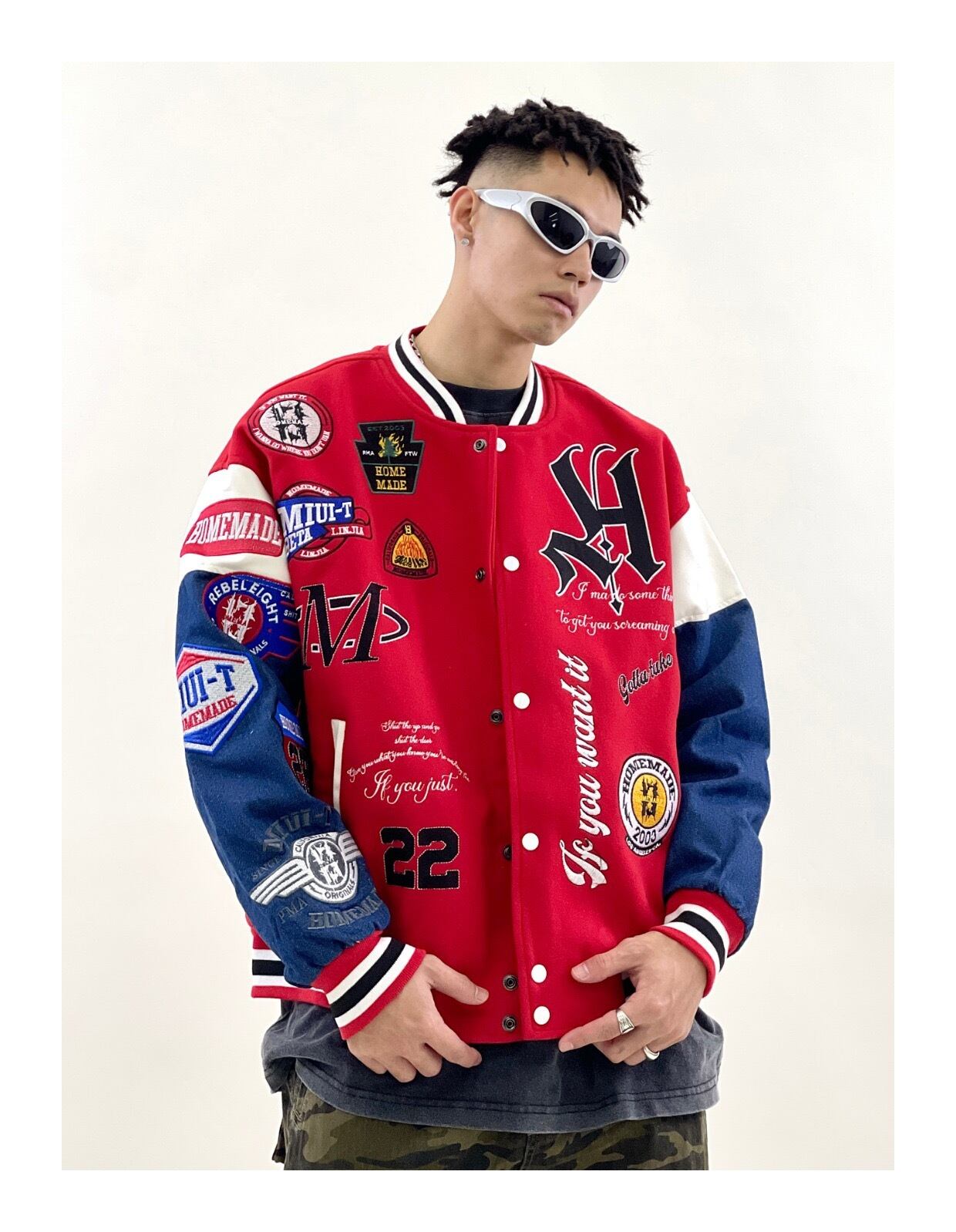 MIUI-T x HOMEMADE 刺繍スタジャン 22番 MIUI-T スタジャンメンズXLサイズ