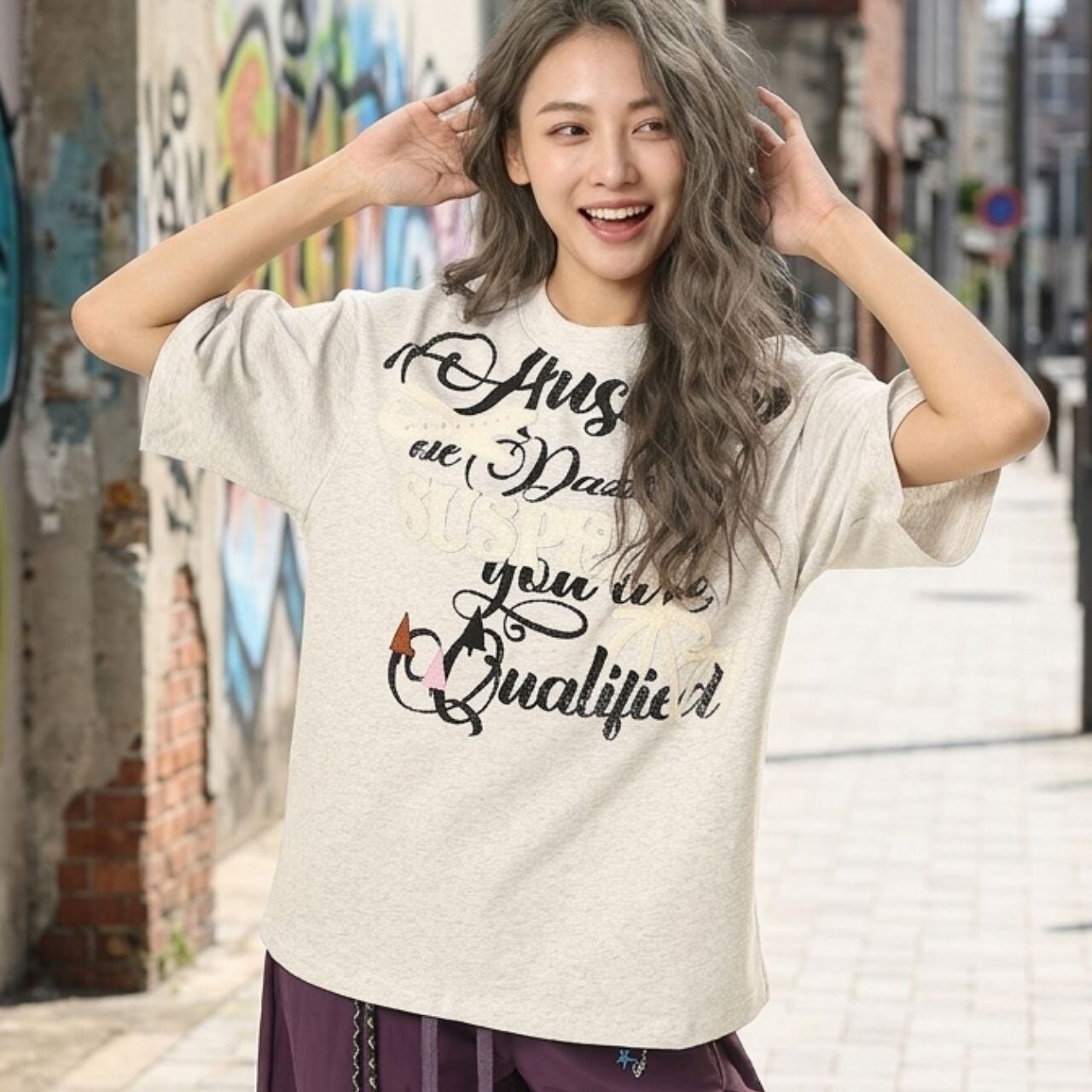 レタリングモチーフルーズフィットTシャツ 2col R02072