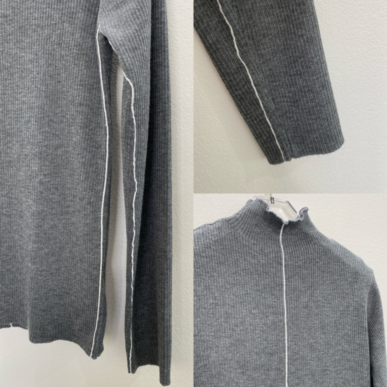 パイピングラインウール混リブknit/グレー