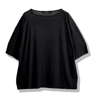Cut Off Boat Neck Big T-shirts　Black
