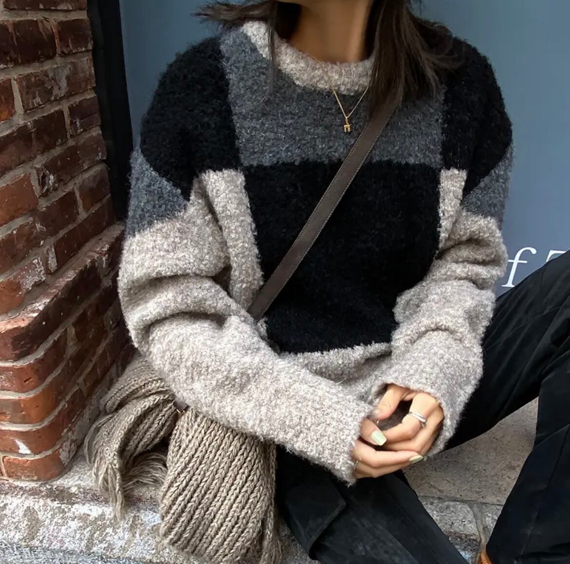 2color / ブロックデザインニットトップス