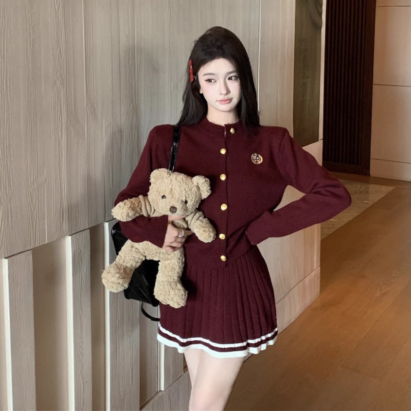 【3色】2点セット ミニドレス キャバドレス セクシー 大人可愛い ニットカーディガン+ハイウエストプリーツスカート セットアップ  お出かけ デート 出勤 LW2-OYF2585