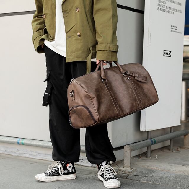 【予約販売】ボストンバッグ ショルダーバッグ 2Way メンズ 大容量 艶消し ブラウン トラベル 大型 旅行 出張 ジム スポーツ ヨガ フィットネス 旅行かばん こなれ感 お洒落 韓国 トレンド