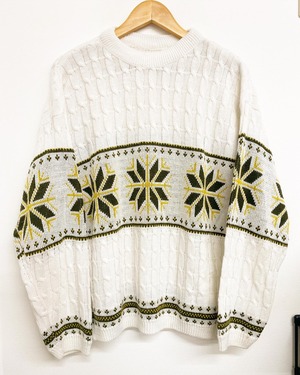 90sEuro Nordic Acrylic Cable Knit Sweater/L