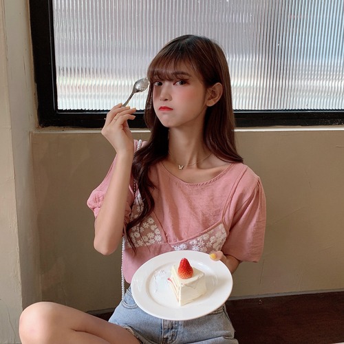 ✞ ラウンドネックレースシャツブラウス ピンク スウィート ステッチ ✞ゴスロリ SM ミリ 甘ロリ クラロリ 和ロリ エレガント 黒ロリ 姫ロリ 華ロリ BB-BB3063455