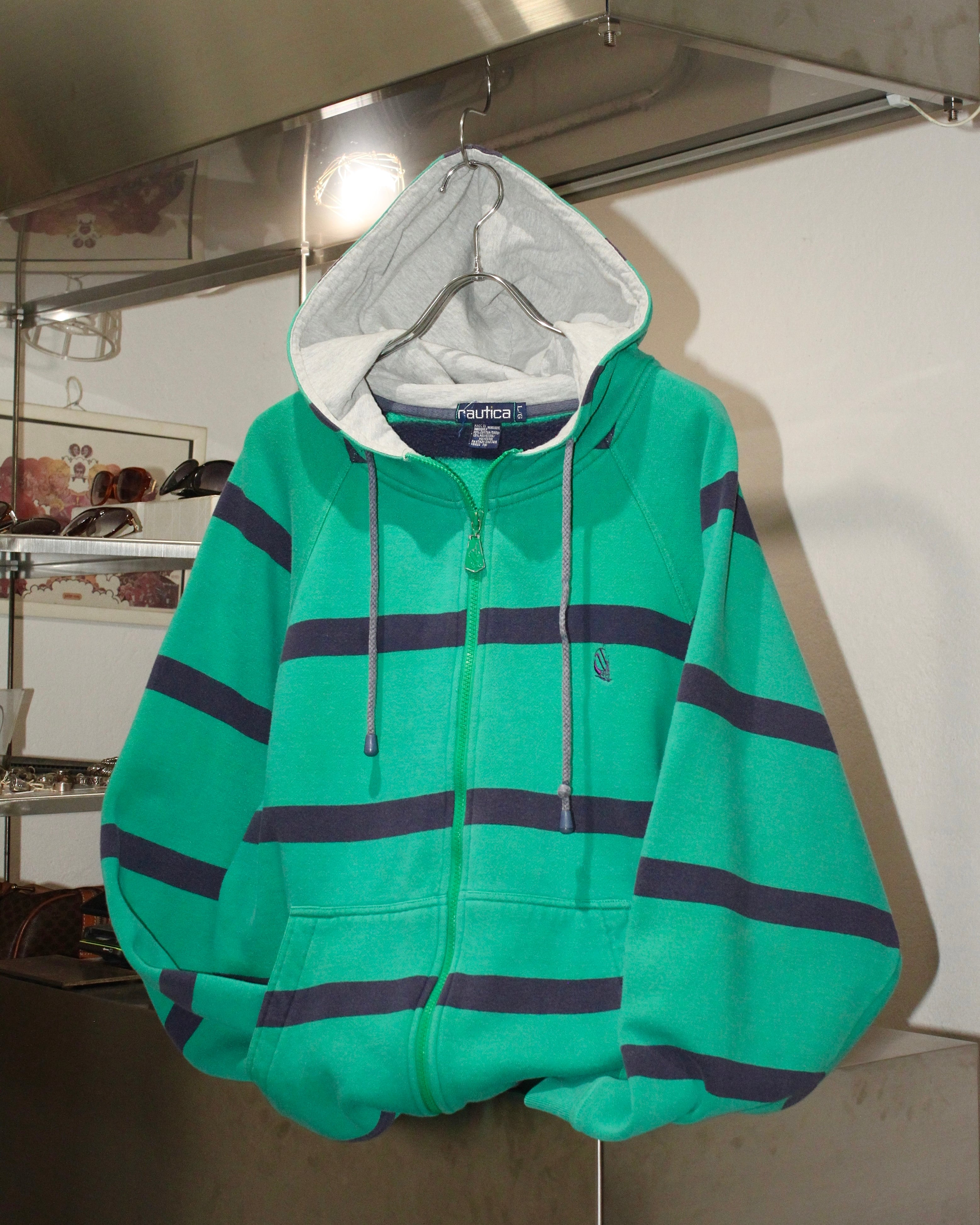 90s nautica Border Pattern Zip-up Sweat Hoodie