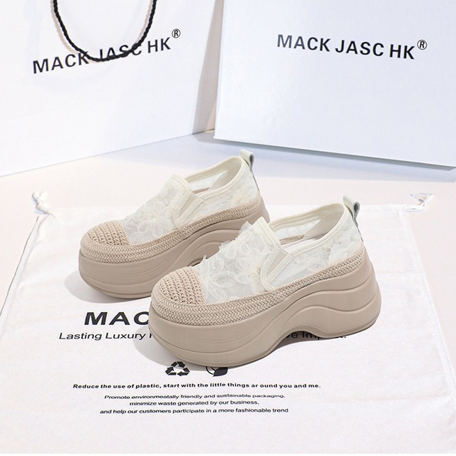 tulle lace floral thick-soled slip-on sneakers m0419
