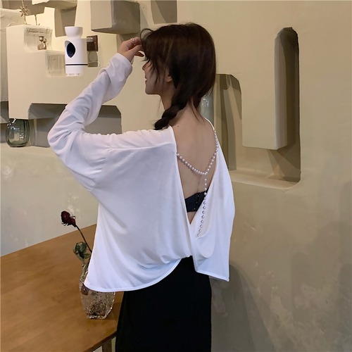 ✞ ホルターパールチェーン長袖スリーブトップス シャツ ロング スウィート 真珠 ✞ゴスロリ SM ミリ 甘ロリ クラロリ 和ロリ エレガント 黒ロリ 姫ロリ 華ロリ BB-BB32692963441