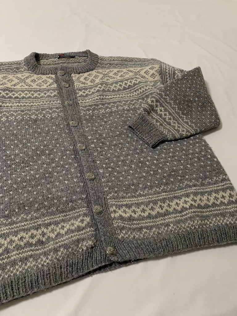 1970~80's Euro Crew Neck No Collar Nordic Cardigan