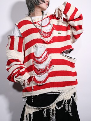 REMAKE / clash bolo × zip XXL over silhouette border knit