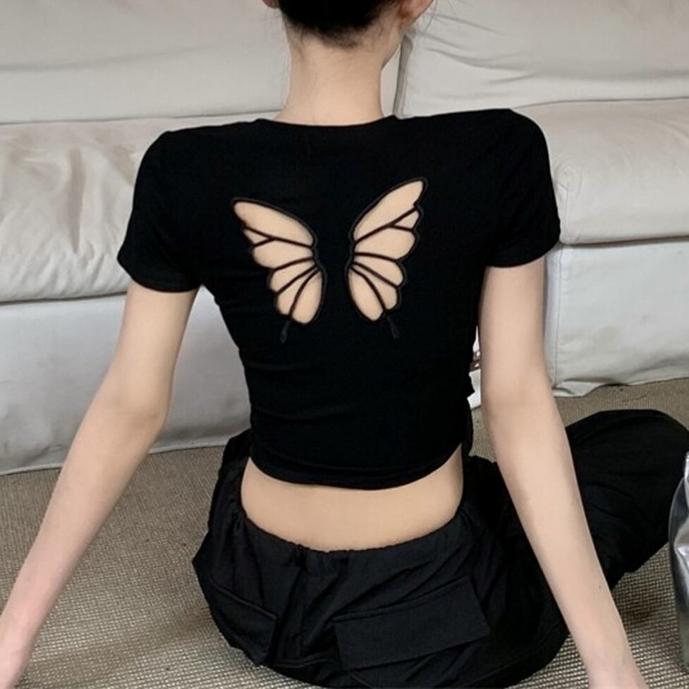 back cutout cropped tops / l0596